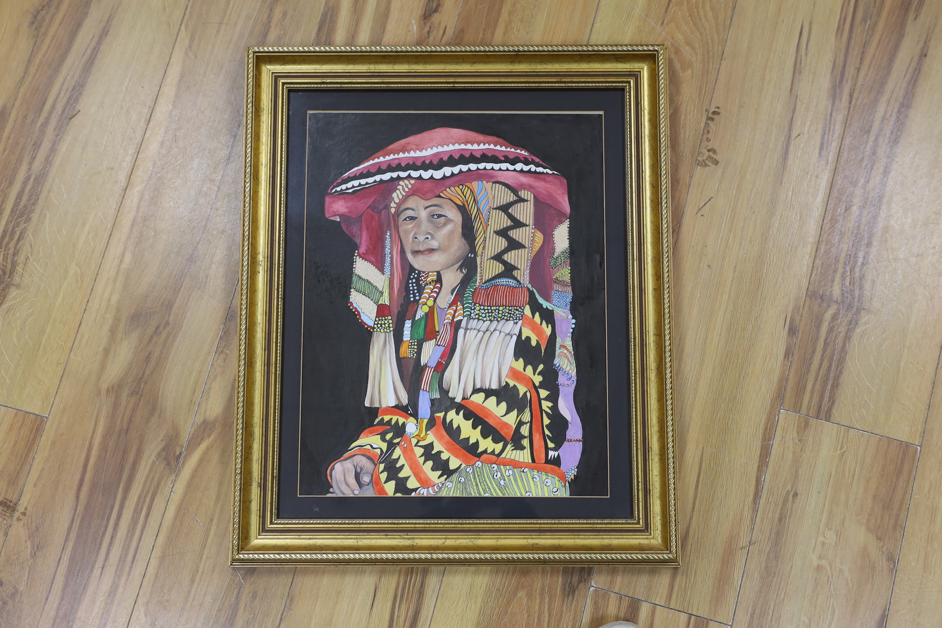 W R Earthrowl (Modern British), watercolour, Portrait of a Native American elder, signed and dated '96, 44 x 34cm